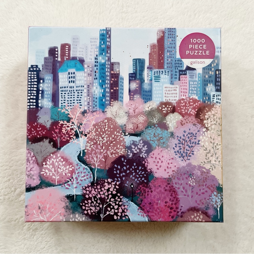 Galison Parkside View 1000 Piece Puzzle Complete 20x27 Pink Purple Cityscape